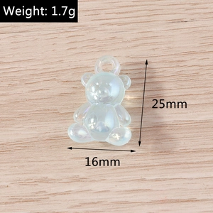 Detailed view of iridescent resin bear charm with size dimensions 25mm by 16mm