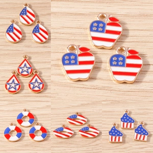 Zinc Alloy DIY Pendants USA Flag Stars and Stripes Enamel Charms For Jewelry Making Independence Day Decor Accessories