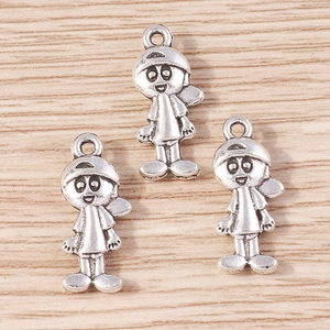 Three cartoon boy charms in antique silver plating for DIY jewelry and necklaces