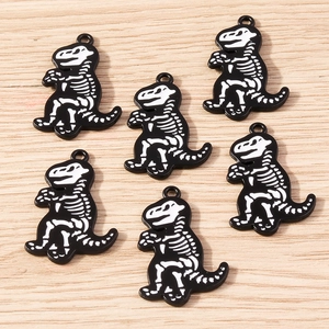 Funny dinosaur skeleton charms in black metal for DIY creative jewelry making, 6-pack set