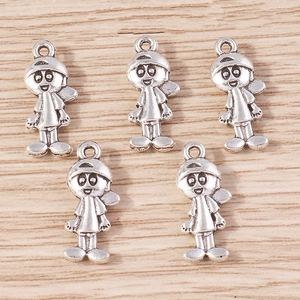 Cartoon boy pendant set in antique silver alloy for DIY jewelry and keychains