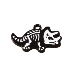Funny triceratops dinosaur skeleton pendant in black and white enamel finish