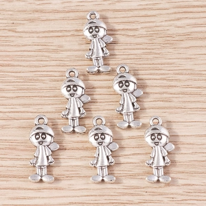 Set of retro silver cartoon boy alloy charms for DIY necklace and keychain making