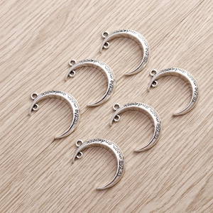 Polished silver crescent moon connector charms with to the moon and back engraving