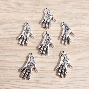 Antique Silver Hamsa Hand Evil Eye Pendants For Jewelry Making DIY Zinc Alloy Rhinestone Charm Pendants