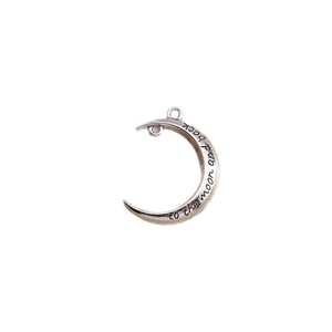 Silver crescent moon pendants with to the moon and back engraving for DIY jewelry