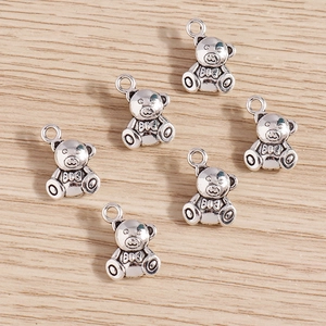 Pack of 15 vintage silver 3D bear charms with bow details for DIY jewelry making
