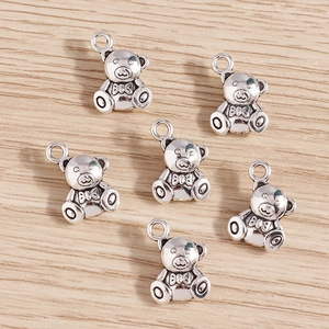 Five vintage silver-tone 3D bear metal charms for DIY bracelets and necklaces