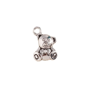Silver retro bear charms with bowknot detail for DIY jewelry necklaces and bracelets