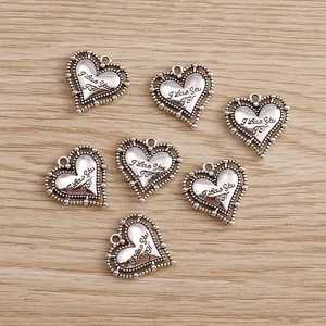 Pendentifs en Alliage de Zinc Vintage en Forme de Cœur Breloques Gravées I Love You pour la Fabrication de Bijoux DIY Collier Bracelet Boucle d'Oreille