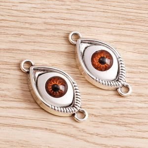 Creative alloy evil eye jewelry charms with brown beads and dual connector loops for DIY