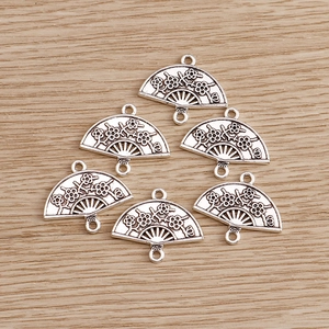 Antique Silver Zinc Alloy Plum Blossom Fan Shape Hollow Pendants Hanging Hole Chinese Knot Style Jewelry Connectors DIY Crafting