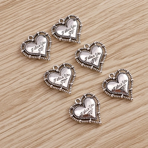 Pendentifs cœur en argent rétro ajourés avec gravure I Love You pour bijoux DIY