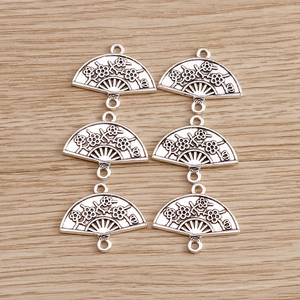 Hollow fan shape alloy charms with plum blossom relief for DIY jewelry making