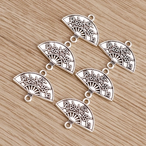 Vintage silver alloy fan pendants with plum blossom patterns for DIY jewelry making