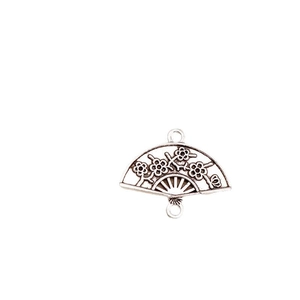 Retro style fan pendant in silver finish featuring intricate plum blossom engravings