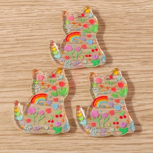 Cute transparent acrylic cat charms with colorful cartoon prints for DIY jewelry making
