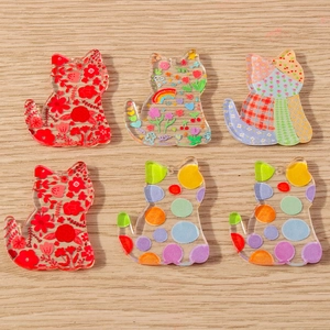 Cute Cartoon Cat Shape Printed Plastic Resin Pendants For DIY Jewelry Making Keychain Charm Accessories Multicolored Animal Craft Findings