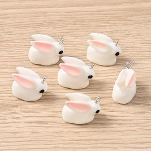 10Pcs DIY Cute 3D Rabbit Resin Pendants Charms With Metal Loop For Bracelet Necklace Jewelry Making White Pink Animal Accessories