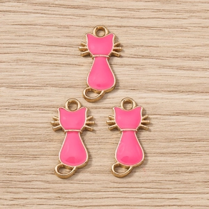 Pendentifs chat en émail rose avec bords dorés pour la création de bijoux DIY lot de 10