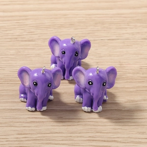 Three purple resin elephant charms with silver loops for DIY jewelry necklaces and bracelets