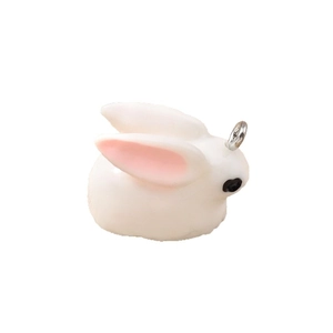 Creative 3D rabbit charms in cream white for DIY jewelry making with silver metal rings