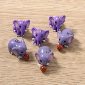 6 pieces of purple cartoon elephant charms with basketball details for DIY jewelry
