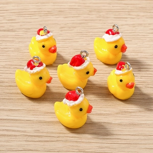 Détails de pendentifs canards de Noël jaunes en résine pour la création de bijoux DIY