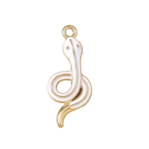 Golden zodiac snake pendant with white enamel inlay for DIY jewelry making crafts