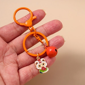 Cute cartoon lion head keychain with red bell and lucky red envelope charm