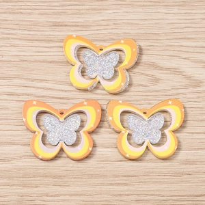 Three gradient colorful butterfly pendants with glitter for DIY jewelry making
