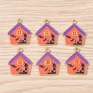 Set of 6 creative Halloween castle house charms for DIY necklace bracelet making