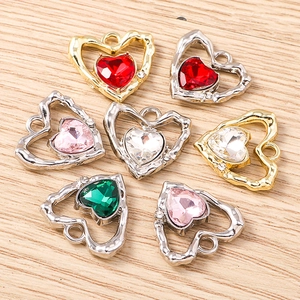 Ciondoli a Cuore Cavo Y2K in Lega di Zinco Charms con Strass per Fai da Te Collana Bracciale Portachiavi Accessori per Gioielli