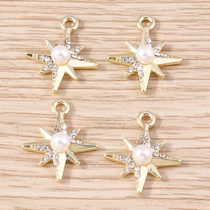 Vergoldete Zinklegierung Strass Kunstperle Achtzackiger Stern Anhänger Für DIY Schmuckherstellung Halskette Armband Damen Charms