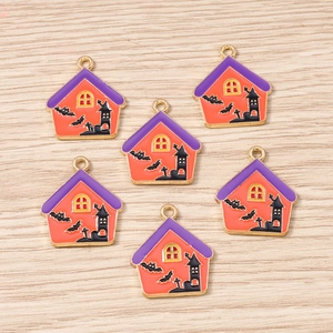 Halloween Castle House Enamel Alloy Charms Pendants For DIY Necklace Bracelet Jewelry Making Accessories Spooky Bat Ornament
