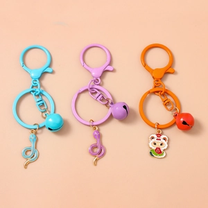 Cartoon Zodiac Snake Lion Head Keychain Zinc Alloy Enamel Bell Pendant For Bags Backpacks Cute Animal Key Ring Jewelry