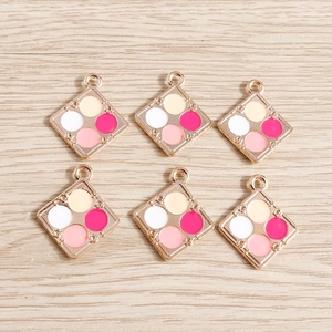 Rhombus enamel blush palette pendants with gold plating for DIY jewelry making