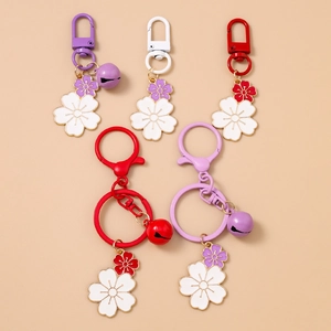 Japanese Style Enamel Sakura Cherry Blossom Keychain Double Flower Bag Charm For Women Girls Zinc Alloy Key Ring Gift