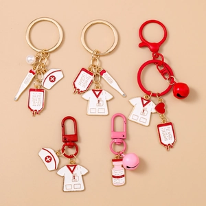 Zinc Alloy Enamel Medical Keychain Nurse Uniform Hat Stethoscope Thermometer Blood Bag Pendant Key Ring Gift For Nurses