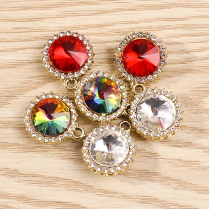 Lot de pendentifs ronds en cristal strass avec base dorée pour création de bijoux DIY