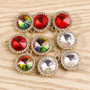 Pendentif en Alliage de Strass Rond de Mode Accessoires de Fabrication de Bijoux DIY pour Collier Bracelet Porte-clés