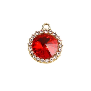 Pendentif strass rouge avec base en alliage doré et halo de cristaux blancs pour bijoux DIY