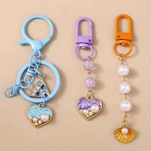 Fashion Alloy Faux Artificial Pearl Keychain Heart Seashell Pendant Bag Accessory For Women Sweet Sweetheart Backpack Key Ring