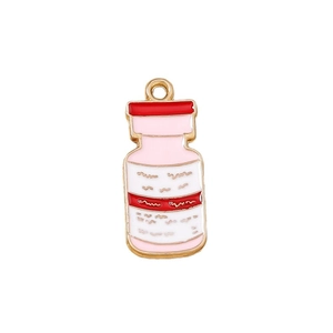 Pendentif en émail rose et rouge en forme de flacon médical avec finition dorée pour bijoux