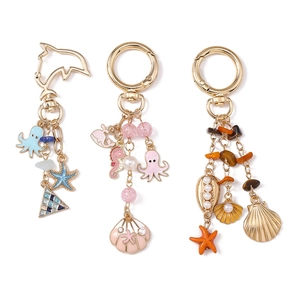 Lot de porte-clés thème océan avec breloques émaillées poulpe hippocampe et étoile