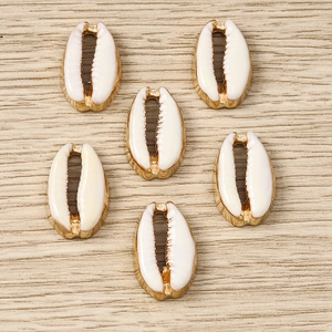 Pack of 30 white cowrie shell pendants with gold plated edges for DIY jewelry making