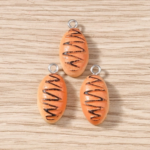 Set of 3 realistic baguette bread resin pendants with metal loops for DIY jewelry making
