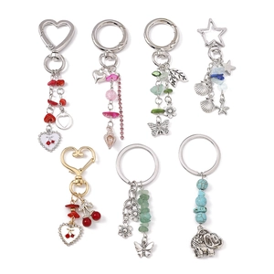 Lot de porte-clés bohème avec pendentifs éléphant en turquoise papillon et cerises