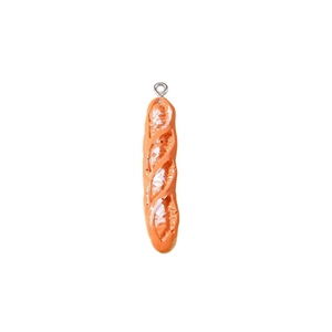 Miniature baguette bread charms with silver metal rings for DIY jewelry making