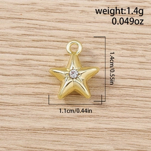 Detailed view of a gold star pendant featuring a central zircon stone and size dimensions